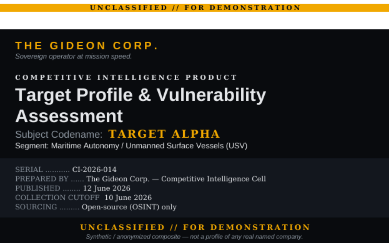 Competitive intelligence dossier, Target Alpha (USV)